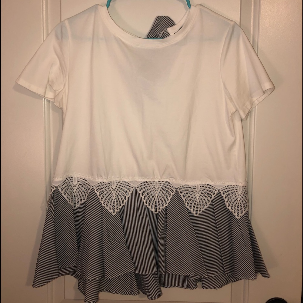 Striped Bow and Ruffle Hem Tee